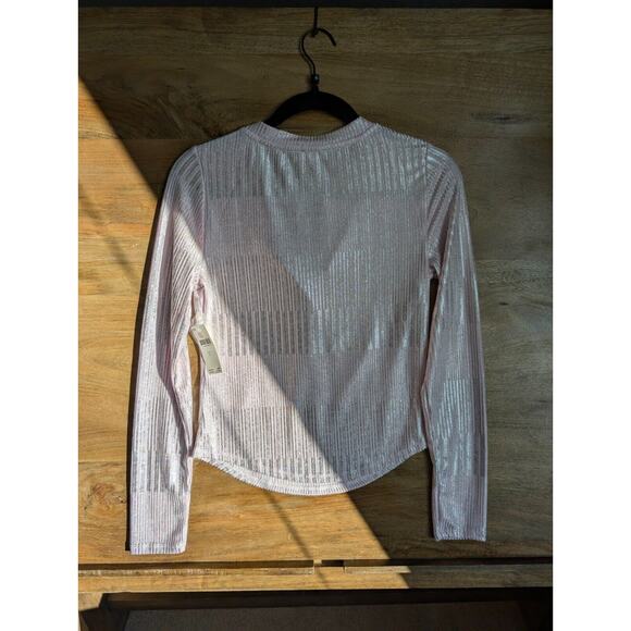 Pilcro Sweater Womens S Pink Silver Metallic Long Sleeve Crew Neck Button Front - Picture 2 of 3